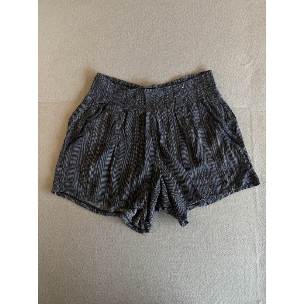 Three Dots Relaxed Striped Shorts Pleated Elastic Waist Gray Black Women's M